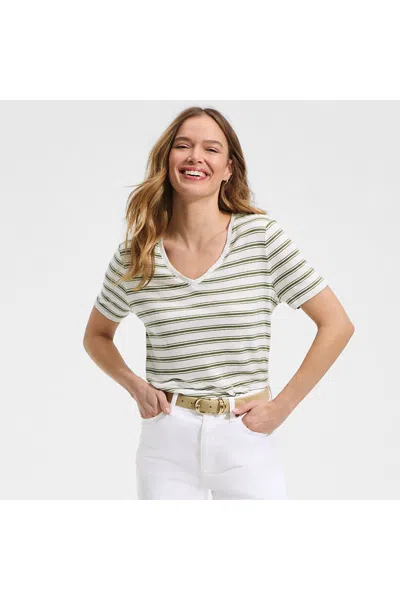 Lands' End Women's Short Sleeve Linen Blend V-neck Tee In White