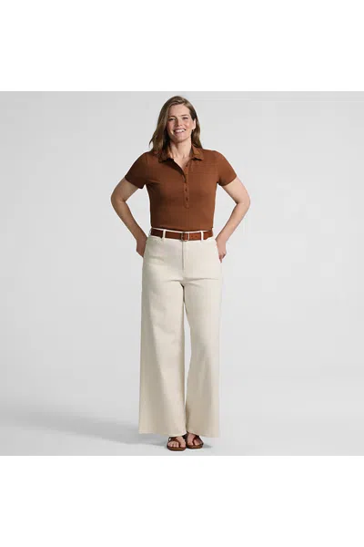 Lands' End Women's Short Sleeve Micro Rib Woven Collar Polo In Brown