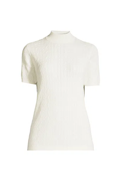 Lands' End Women's Short Sleeve Mock Neck Cable Sweater In Neutral