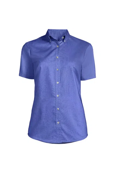 Lands' End Women's Short Sleeve Oxford Dress Shirt In Blue