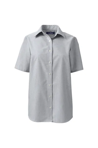 Lands' End Women's Short Sleeve Oxford Shirt In Gray