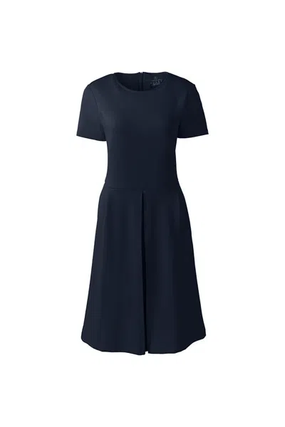 Lands' End Women's Short Sleeve Ponte Dress Top Of Knee In Blue