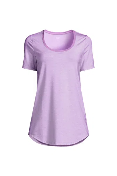 Lands' End Women's Short Sleeve Power Performance Scoop Neck Curved Hem Tunic Tee In Purple