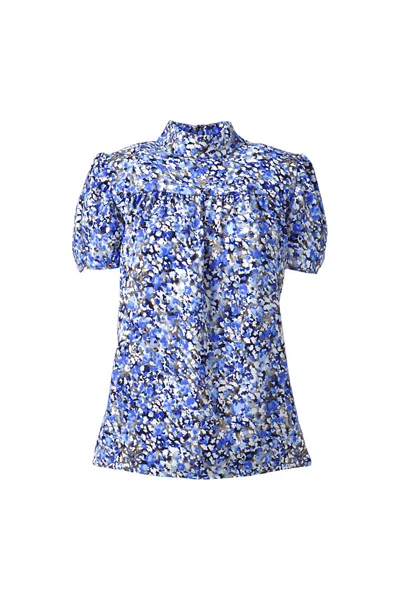 Lands' End Women's Short Sleeve Shirred Bodice Blouse In Multi