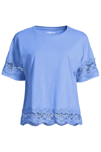 Lands' End Short Sleeve Slub Jersey Cutwork T-shirt In Blue
