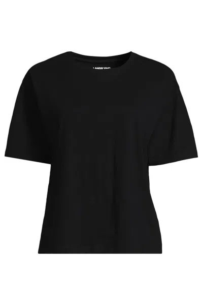 Lands' End Short Sleeve Slub Jersey Cutwork T-shirt In Black
