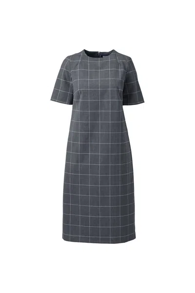 Lands' End Women's Short Sleeve Windowpane Dress In Gray