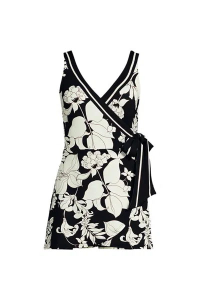 Lands' End Women's Side Tie Mini Swim Dress Swimsuit In Black
