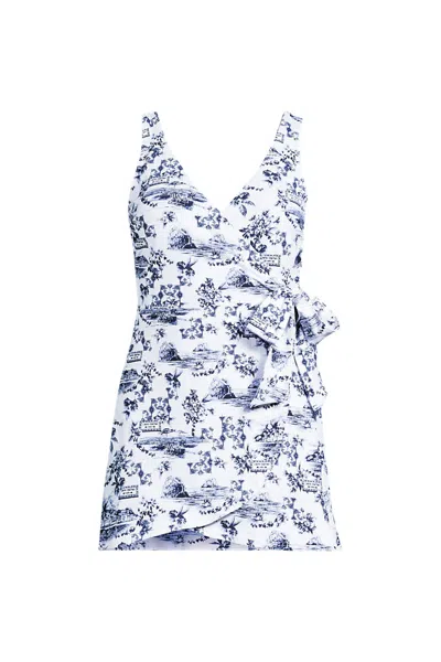 Lands' End Women's Side Tie Mini Swim Dress Swimsuit In Blue