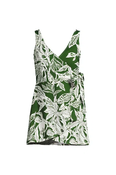 Lands' End Women's Side Tie Mini Swim Dress Swimsuit In Green
