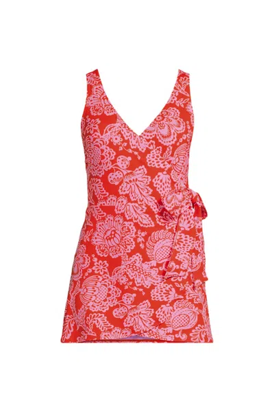Lands' End Women's Side Tie Mini Swim Dress Swimsuit In Orange