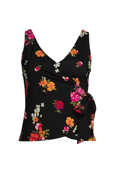 Lands' End Women's Side Tie Tankini Top In Black