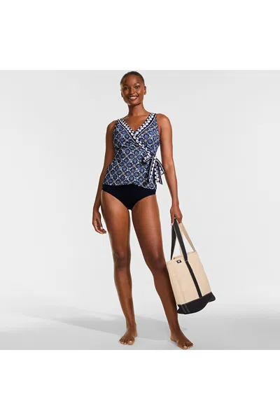 Lands' End Women's Side Tie Tankini Top In Blue