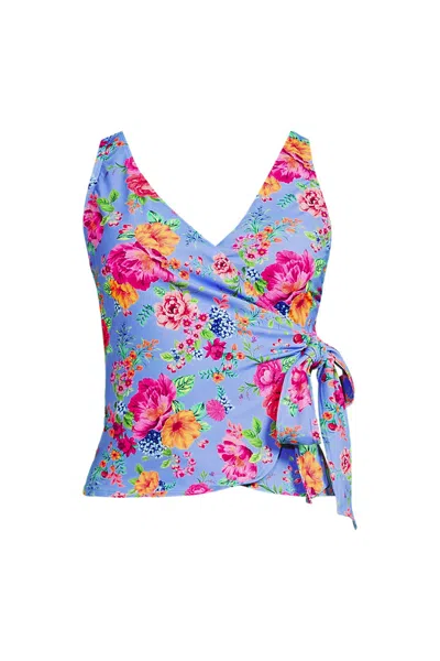 Lands' End Women's Side Tie Tankini Top In Blue