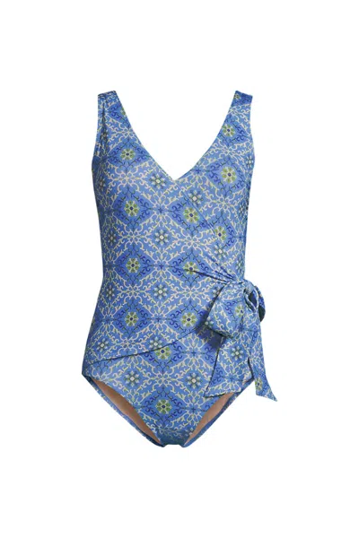 Lands' End Women's Side Tie Wrap One Piece Swimsuit In Animal Print