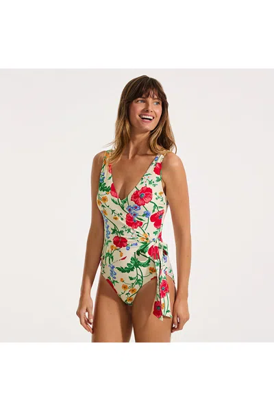 Lands' End Women's Side Tie Wrap One Piece Swimsuit In Multi