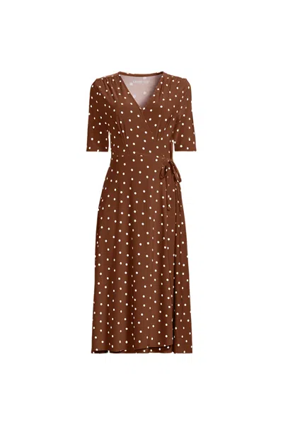 Lands' End Women's Silky Knit Elbow Sleeve Wrap Midi Dress In Multi