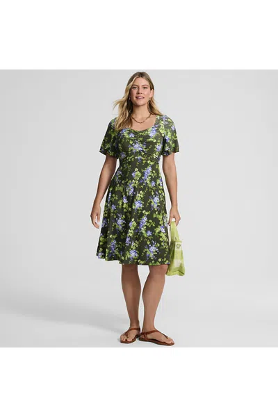 Lands' End Women's Silky Knit V-neck Flutter Sleeve Knee Length Dress In Multi