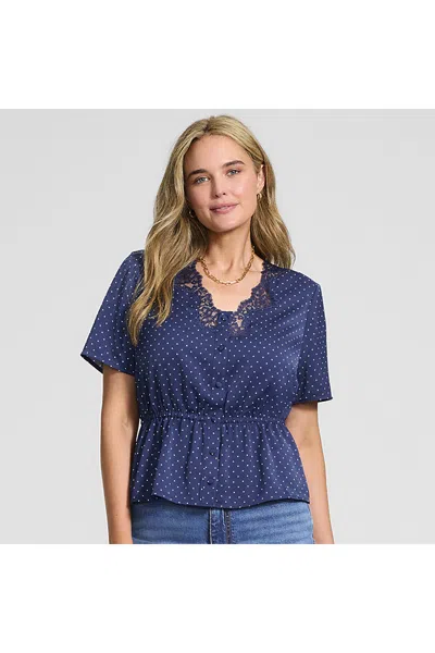 Lands' End Women's Silky Lace Blouse In Blue