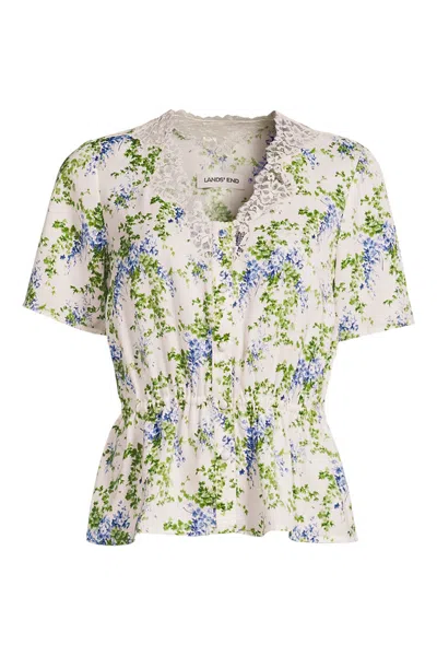 Lands' End Women's Silky Lace Blouse In Ivory