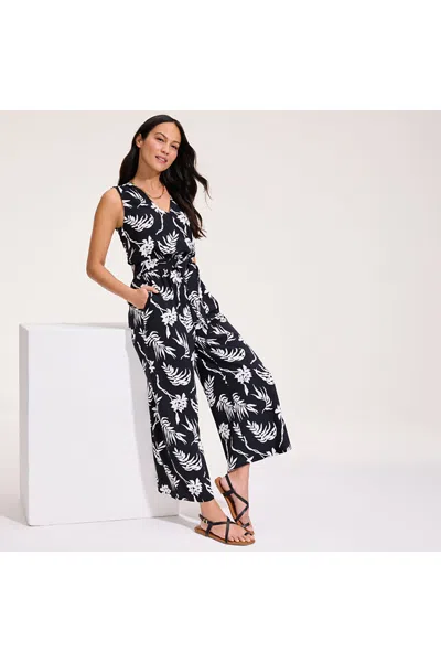 Lands' End Women's Sleeveless Creaseless Wrap Jumpsuit With Smocked Waist In Black