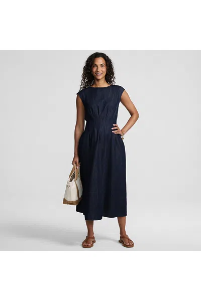 Lands' End Women's Sleeveless Denim Dress In Blue