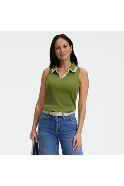 Lands' End Women's Sleeveless Micro Rib Polo In Green