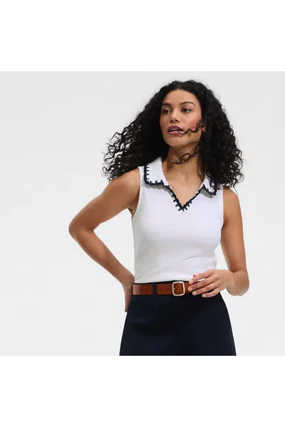 Lands' End Women's Sleeveless Micro Rib Polo In White