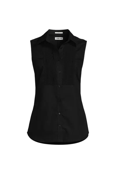 Lands' End Women's Sleeveless No Iron Shirt With Lace Inset In Black