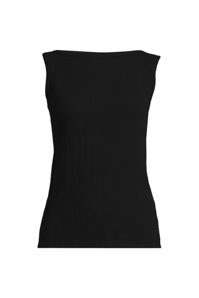 Lands' End Women's Sleeveless Pointelle Rib Boat Neck Tank In Blue