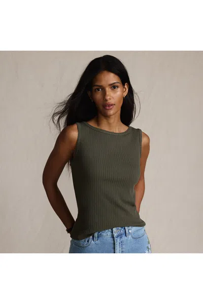 Lands' End Women's Sleeveless Pointelle Rib Boat Neck Tank In Green
