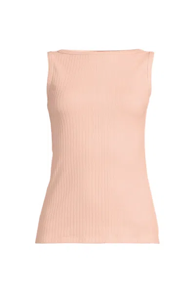 Lands' End Women's Sleeveless Pointelle Rib Boat Neck Tank In Brown