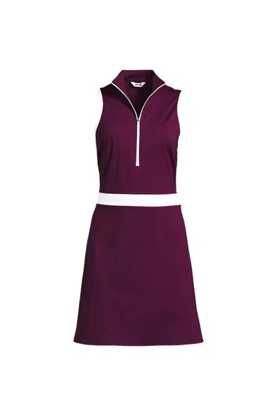 Lands' End Women's Sleeveless Quarter Zip Dress In Purple
