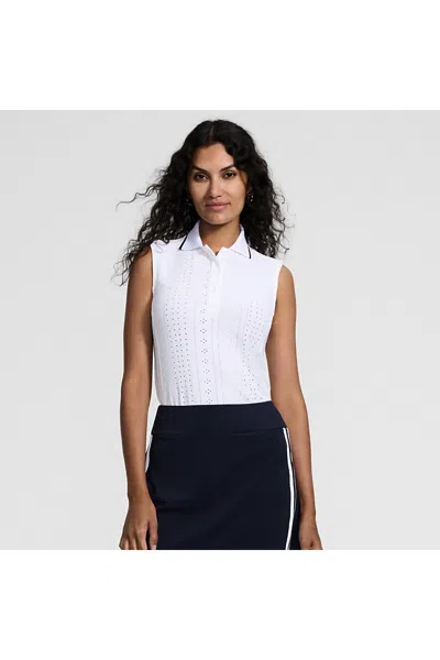 Lands' End Women's Sleeveless Sunshade Eyelet Polo In White