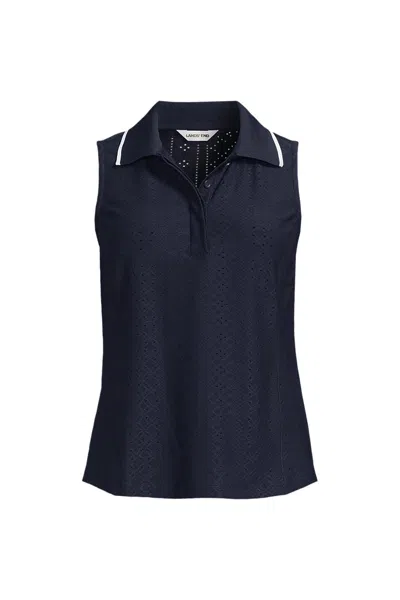 Lands' End Women's Sleeveless Sunshade Upf 50 Eyelet Polo In Blue