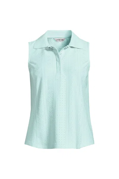 Lands' End Women's Sleeveless Sunshade Upf 50 Eyelet Polo In Blue