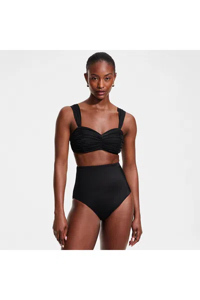 Lands' End Slender Lite Sweetheart Shirred Bikini Top In Black