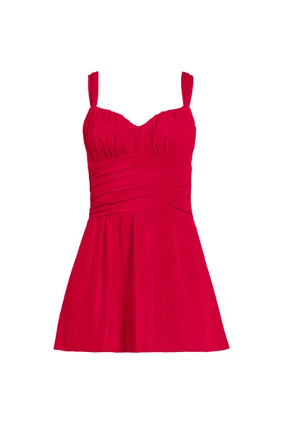 Lands' End Women's Slender Lite Sweetheart Shirred Swim Dress In Red