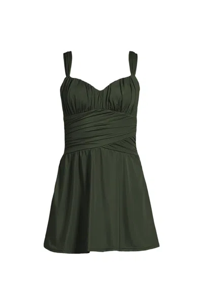 Lands' End Women's Slender Lite Sweetheart Shirred Swim Dress In Green