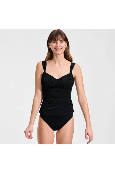 Lands' End Women's Slender Lite Sweetheart Shirred Tankini In Black