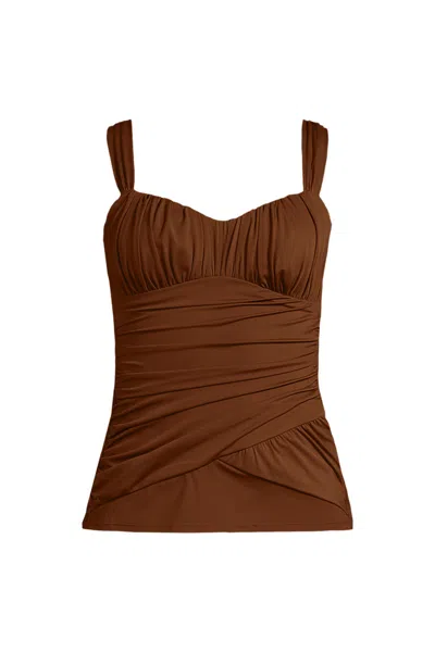 Lands' End Women's Slender Lite Sweetheart Shirred Tankini In Brown