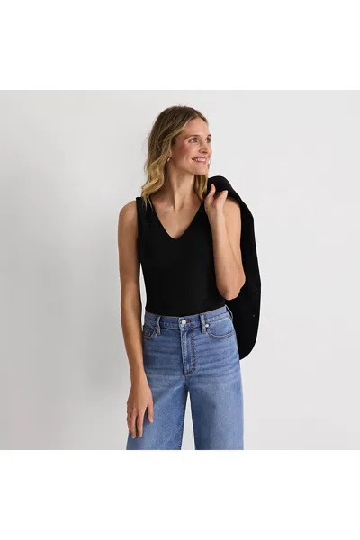 Lands' End Women's Slender Vneck Tank Top In Black