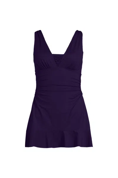Lands' End Slendersuit Grecian Mini Swim Dress In Burgundy
