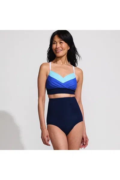 Lands' End Women's Slendersuit Pleated Bikini Top In Blue