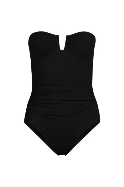 Lands' End Women's Slendersuit U-wire Bandeau One Piece Swimsuit In Black