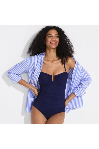 Lands' End Women's Slendersuit U-wire Bandeau One Piece Swimsuit In Blue