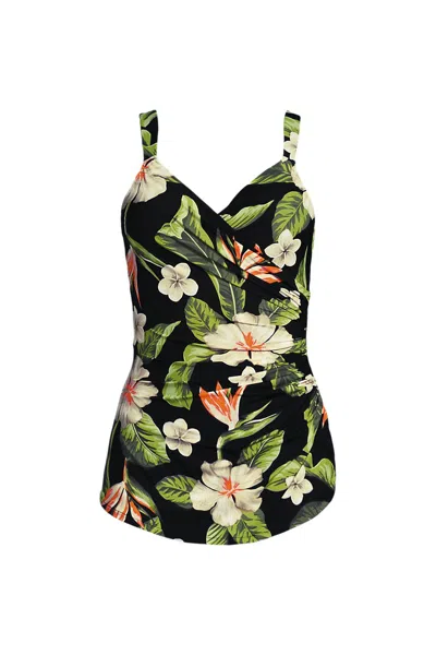 Lands' End Women's Slendersuit V-neck Skirted Low Leg One Piece In Multi