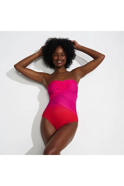 Lands' End Women's Slendersuit Wrap Bandeau One Piece Swimsuit In Multi