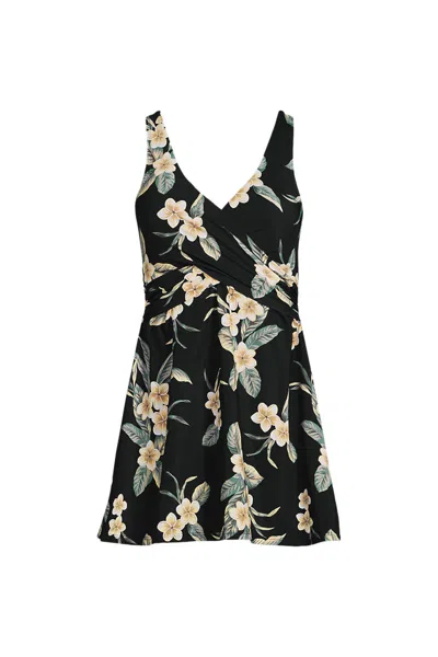 Lands' End Women's Slendersuit Wrap Swim Dress Swimsuit In Black