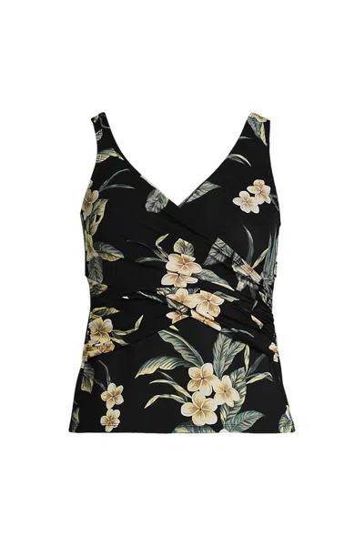 Lands' End Women's Slendersuit Wrap Tankini Top In Black